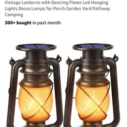 New 2 Outdoor Solar Hanging Lanterns With Dancing Flames
