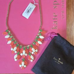 NEW Kate Spade New York Coral Pink Green MARQUEE Bib Statement Necklace