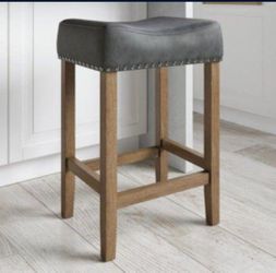 1-123 Hylie Bar stool Dark gray cushion, light brown. New