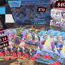 BELOW MARKET $$ Sealed Pokemon Booster Packs Phantasmal Flames, Journey Together, White Flare  Bundle, ETB NEW ! 