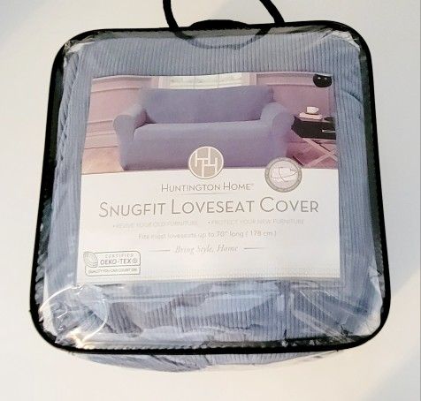 HUNTINGTON HOME SNUGFIT Loveseat Cover - Fits Most up to 70" Soft Textured BLUE