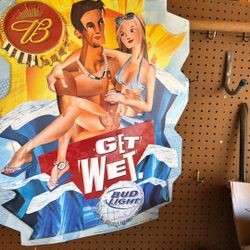 2003 BUD LIGHT Budweiser "GET WET" Summer EMBOSSED Metal SIGN - Anheuser Busch