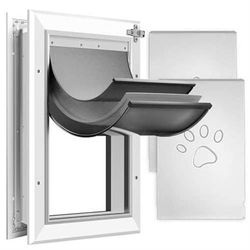 Durable pet door with a paw print design locking panel. Petoasis] Heavy Duty Aluminum Dog Door with Lock,3 Flap Insulated Dog Door with Installation M