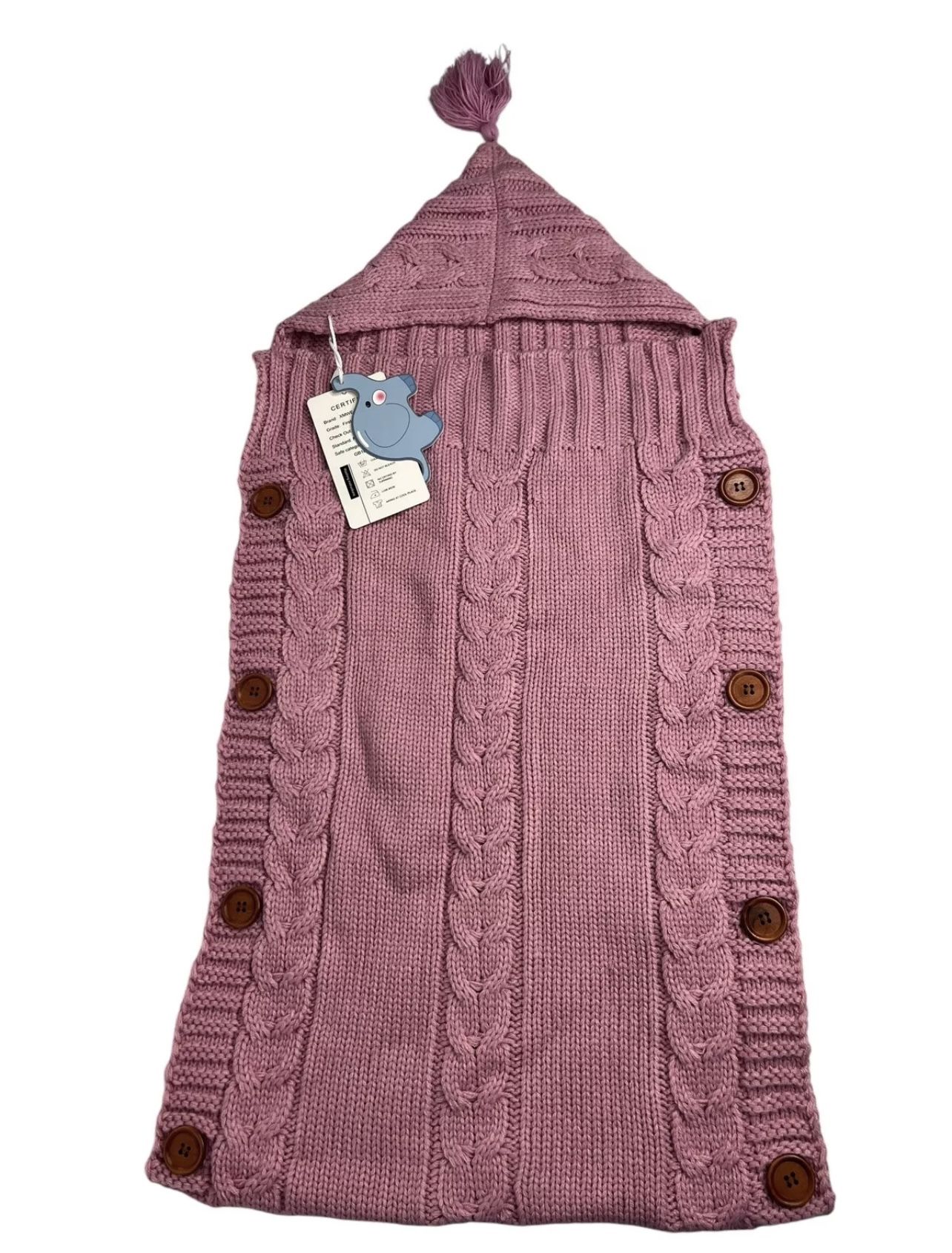 Infant Baby Wrap Swaddle Knitted Blanket Hooded Mauve Pink Cable Knit NEW!