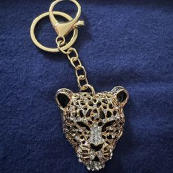 NWT 1pc Sparkling Rhinestone Leopard Head Pendant Keychain