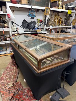 Antique Wooden Glass Countertop Display Case Showcase Retail Curio Box