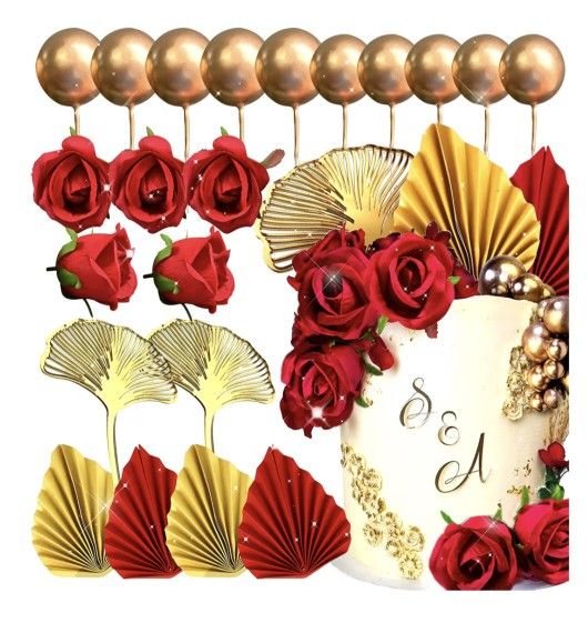 21 PCS Red Rose Cake Decoration