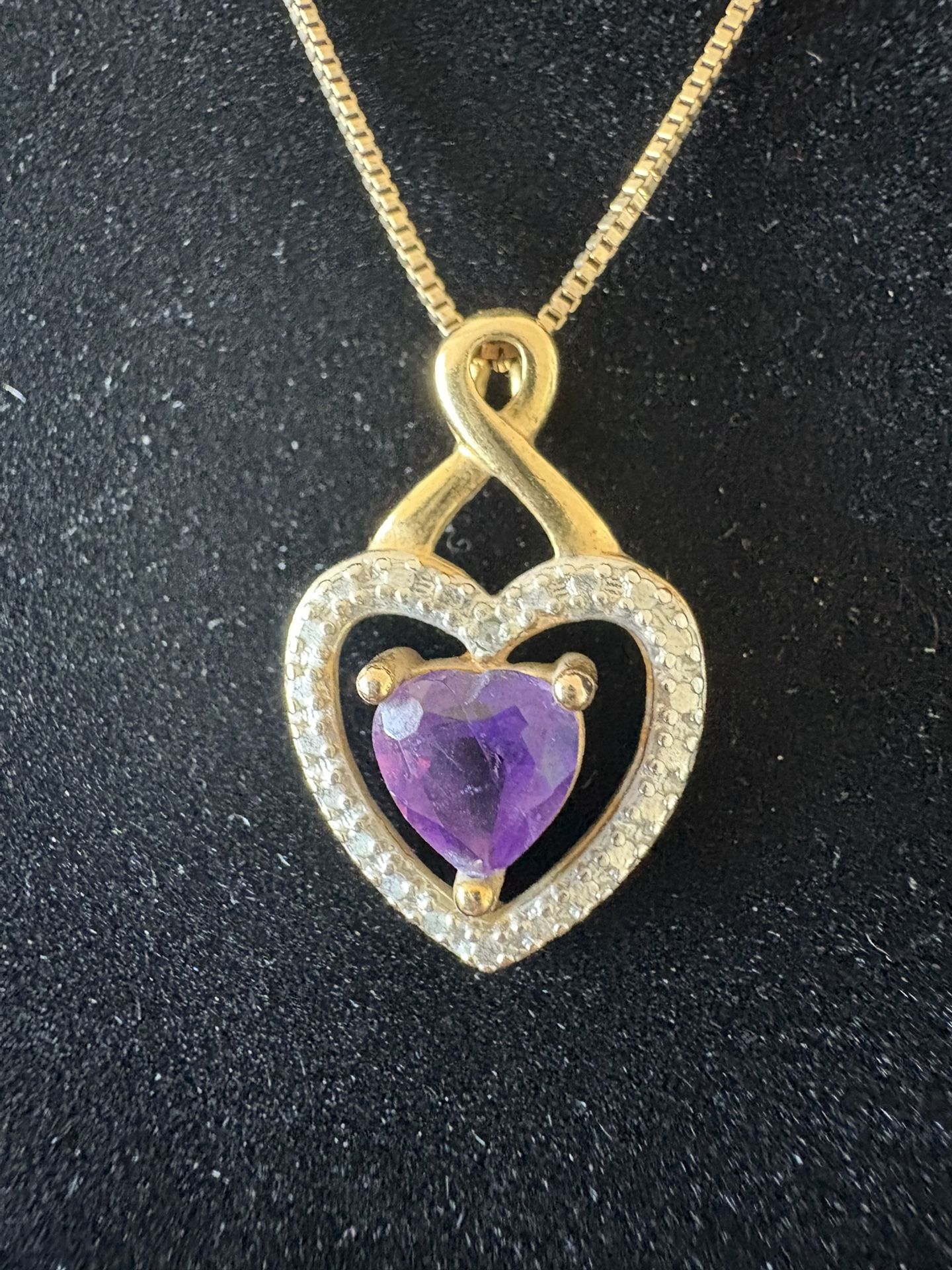 ROSS SIMONS Sterling Silver Real Diamond Amethyst Heart Mini Pendant