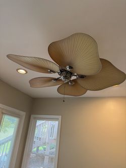 Tropical Palm Leaf Ceiling Fan – Polished Chrome