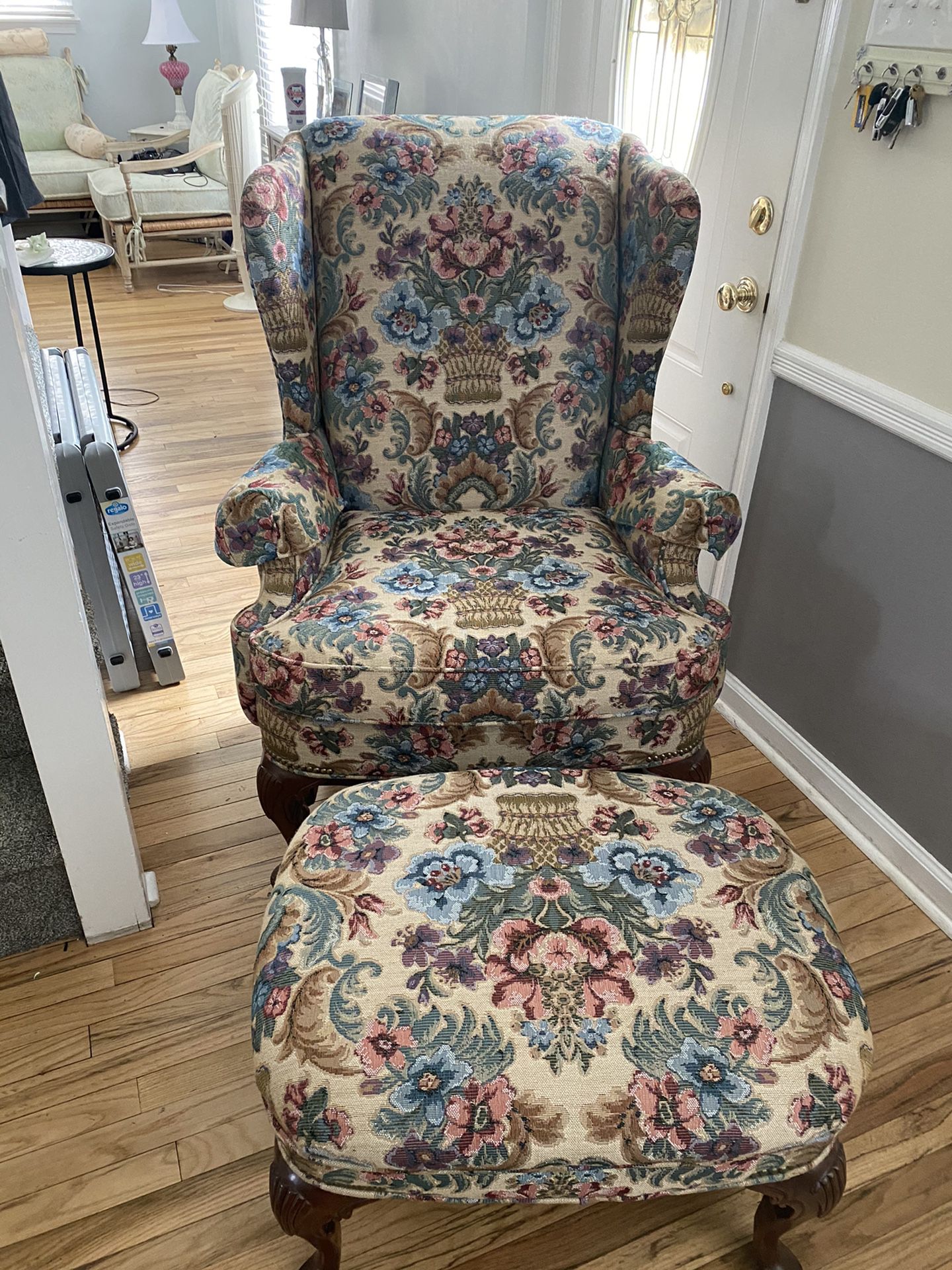 Vintage wingback chair with ottoman
