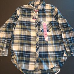 Gap Womens Blue White Plaid Long Sleeve Collared Flannel Size Small