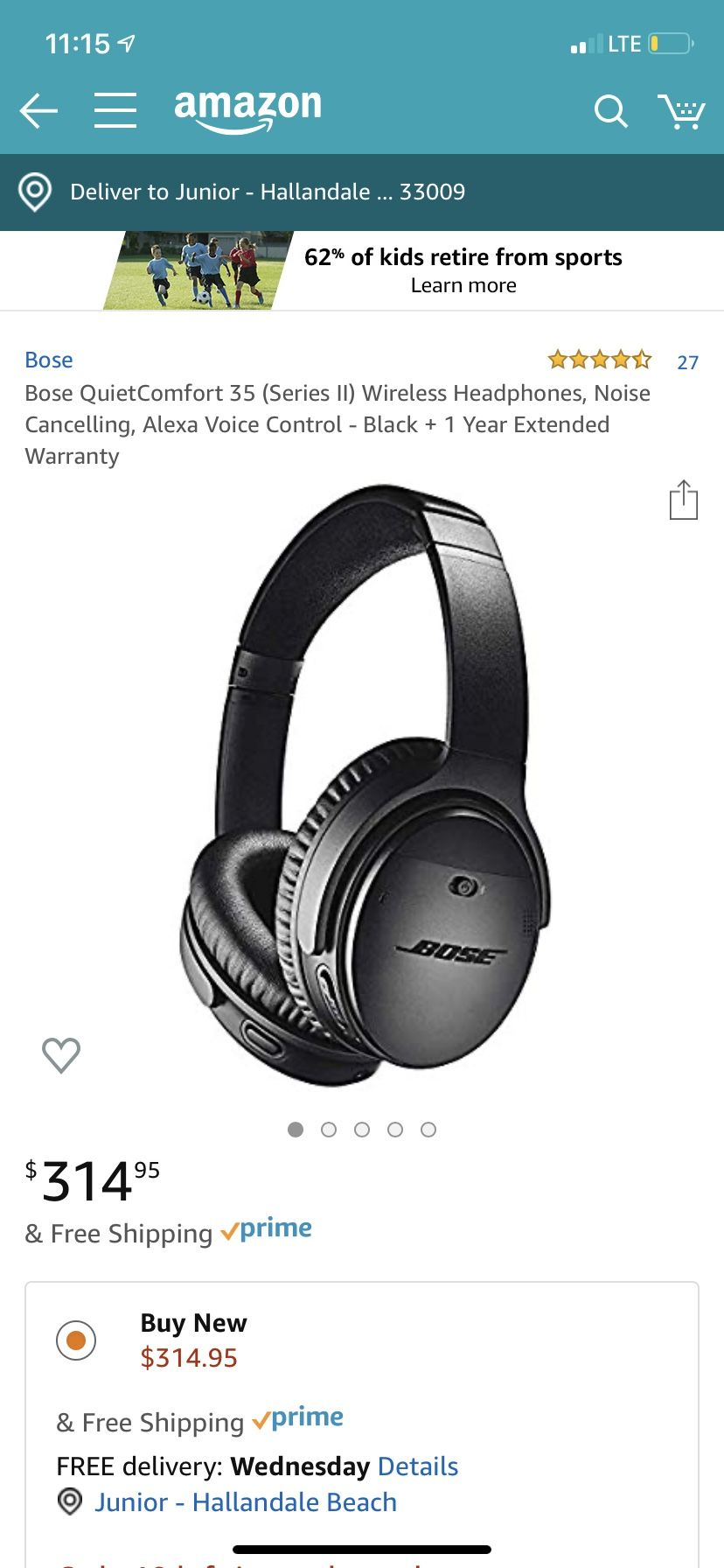 Bose QuietComfort 35 (series II) wireless headphones, noise canceling