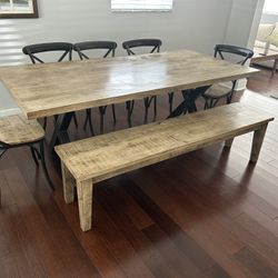 Modern farmhouse Dining Table With Bench And 5 Chairs