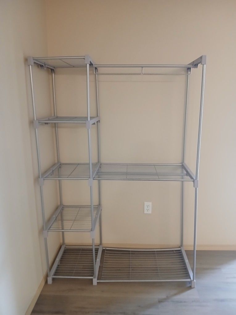 6 Shelf- Shelving Unit With Clothes Rails