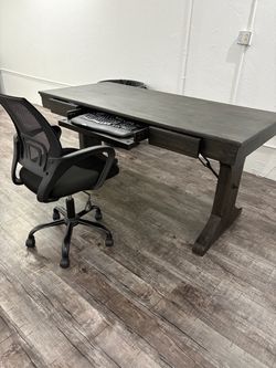 Rustic Wood Computer Desk and Ergonomic Chair