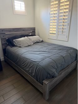 Gray Wood queen bed frame