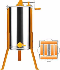 New 6 Frames Manual Honey Extractor, Basic Stainless Steel Drum Spinner with Clear Lid, Fits 2 Deep and 4 Medium Frames for Beginner Beekeeping Honey 
