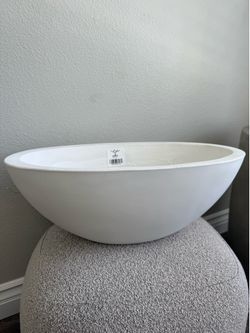 White  Oval Concrete Planter Bowl