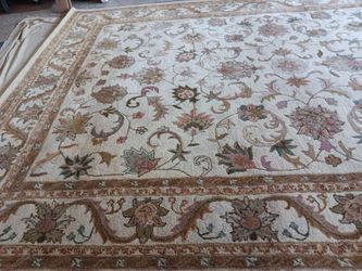 Large Floral Area Rug Ivory and Gold