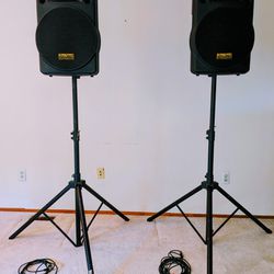 Two PA Speakers, Two Stands, Two XLR Cords 