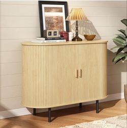 Natural Oak Tambour Sideboard Buffet Cabinet