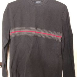 VTG Cherokee Mens Blue Pullover Ribbed Sweater Black Grey Red Chest Stripes XL 