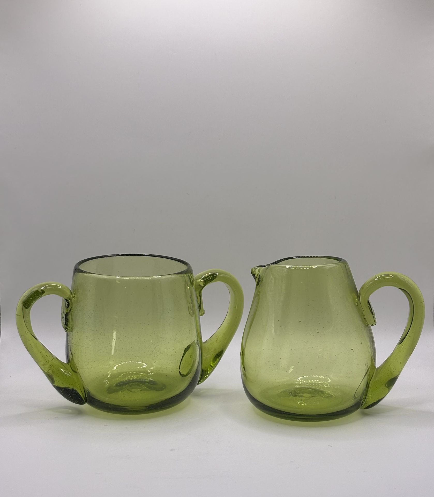 Mid-Century Modern Hand-Blown Green Glass Creamer & Sugar Set (Circa 1960) ✨Read Details Below✨