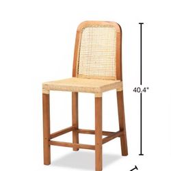 Caspia 40.4 in. Mahogany and Natural Rattan Low Back Wood Frame Counter Height Bar Stool