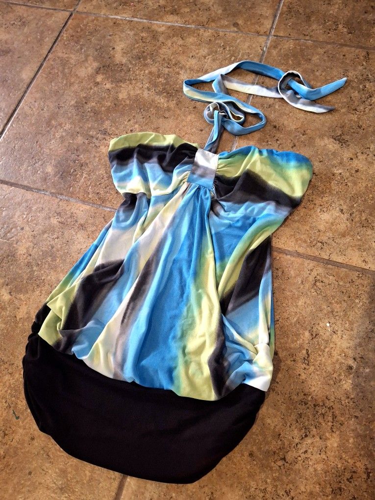Large Vintage Y2k Trixxi Blue Green White & Black Halter Top