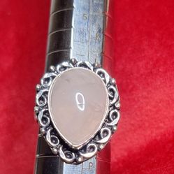 Natural Stone Large Pink Rose QUARTZ In Sterling Siver 925 Size 7 Ring