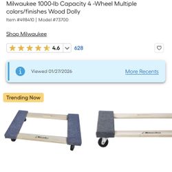 Milwaukee 1000-lb Capacity 4 -Wheel Wood Moving Dolly