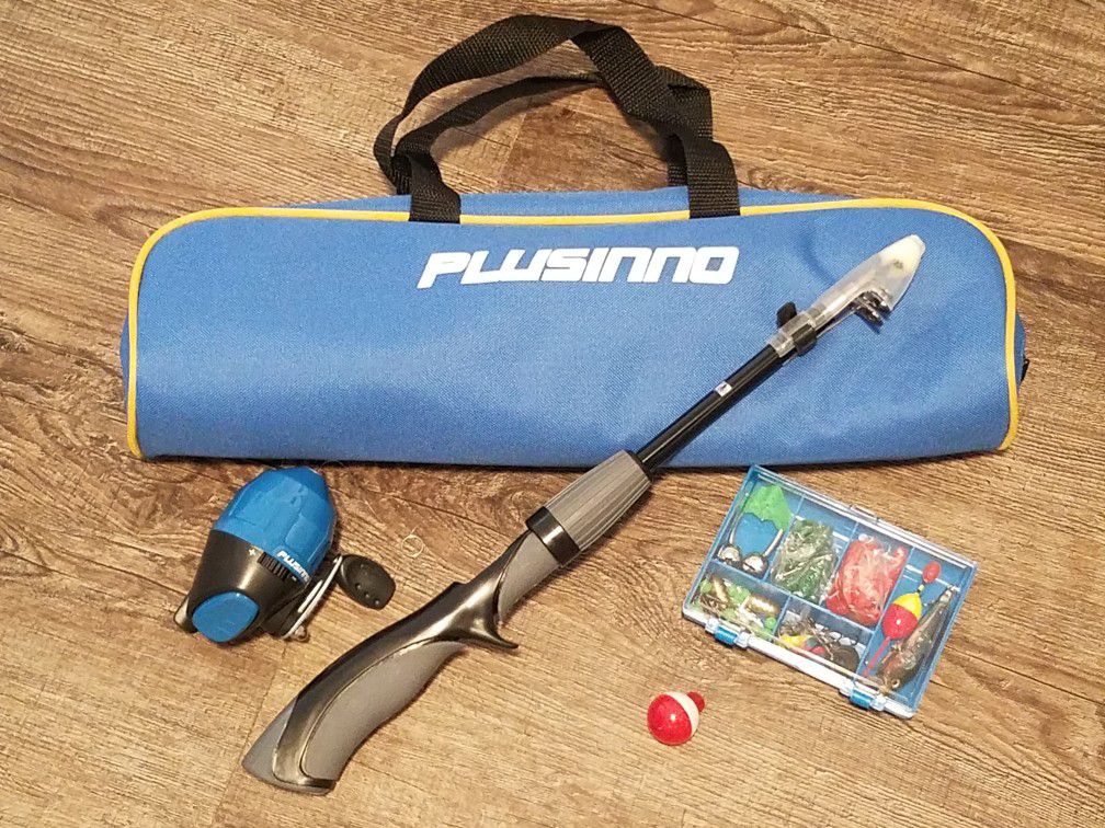 PLUSINNO Telescopic Kids Fishing Pole & Travel Bag Portable Junior Rod Reel Gear Tackle New
