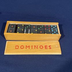 Vintage Wood Dominos Set In Wood Box. 