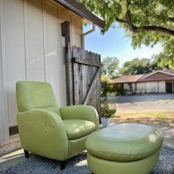 Italsofa Wasabi Green Leather Recliner & Ottoman | FREE Delivery