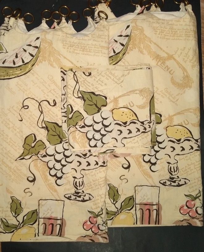 Vintage Mid Century Modern Lined Kitchen Cafe Curtains And Valance - IN EXCELLENT CONDITION