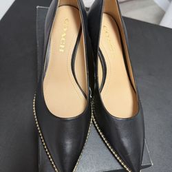 COACH Jackie Leather Pump Kitten Heel 6.5W BLACK Style G5264 Beadchain Pointed