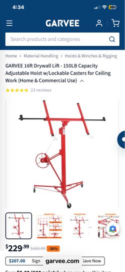 GARVEE 16ft Drywall Lift - 150LB Capacity  Adjustable Hoist w/Lockable Casters for Ceiling Work