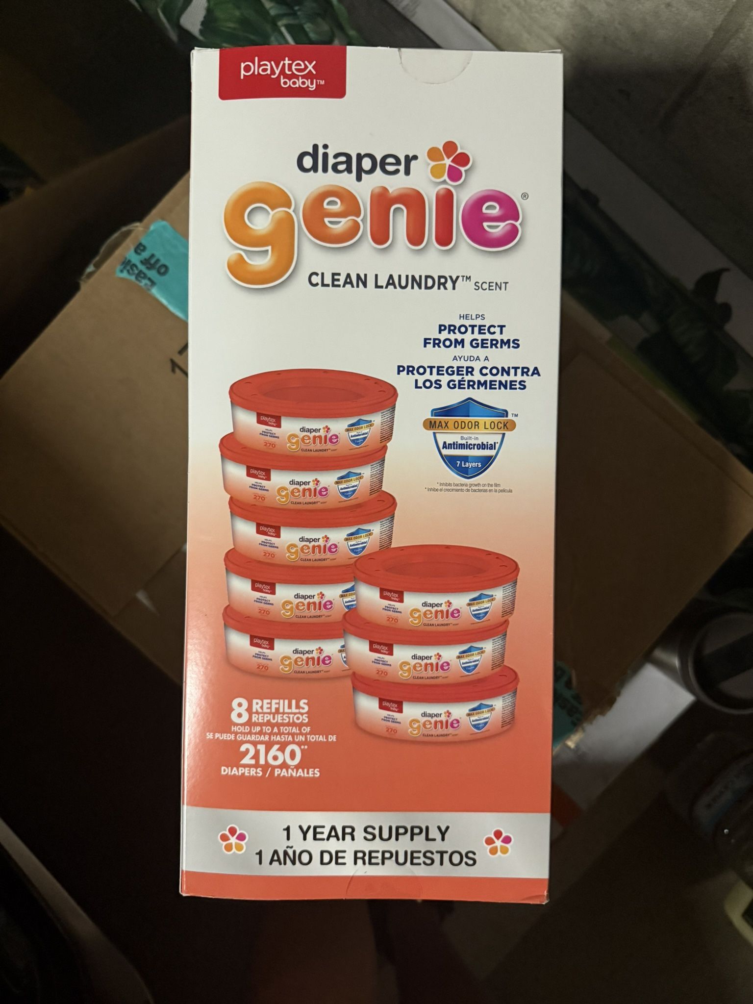 Diaper Genie Bags Refills 270 (Pack of 8) Clean Laundry Scent | Diaper Pail Refills with Max Odor Lock | Holds up to 2160 Newborn Diapers
