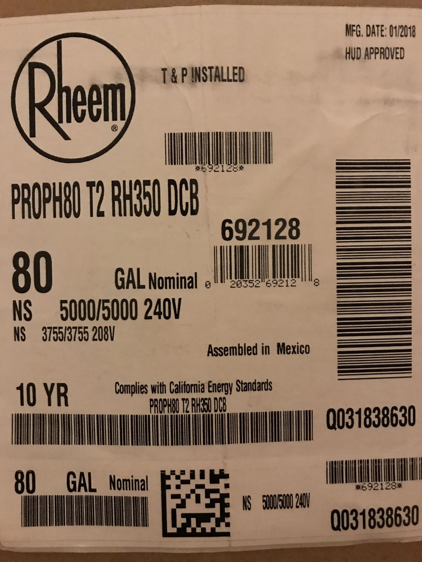 New Rheem 80 Gallon Hybrid Water Heater for Sale in Roanoke, TX - OfferUp