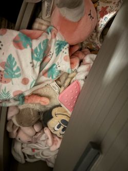Stuffed animals, baby girl robes