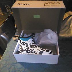 Women’s Cow Print Deck Boots Size 9 - By Buoy