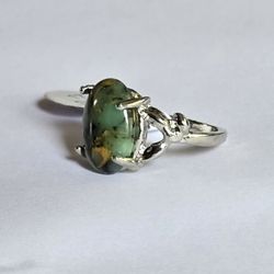 LABRADITE POLISHED OVAL CABECHON  EURO STYLE NEW SIZE 7 STAINLESS FOREVER RING 