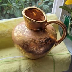 Stangl Vintage Pitcher Pottery Painted With Glaze Gold, Made In  NJ.