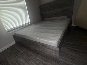 Grey Wooden Queen Bed Frame with Headboard