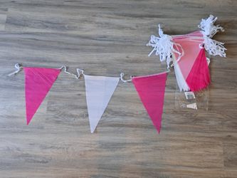 Party Banner - Pink & White Fabric, New (131 Feet Long)