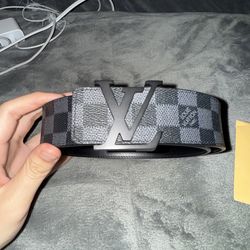 Louis Vuitton Men's Checkered Black Dress Belt Adjustable Buckle Designer