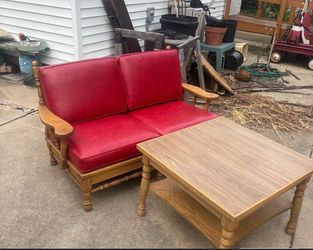 Oak Wood Loveseat and Coffee Table Set