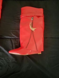 NEW Bright Red Fold-Over Knee High Boots – Never Worn