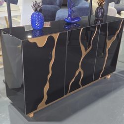 DESIGN BUFFET BLACK GOLD GLOSSY 60”