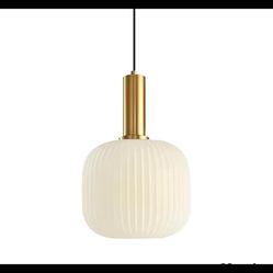 Milk Glass And Brass Pendant Light 